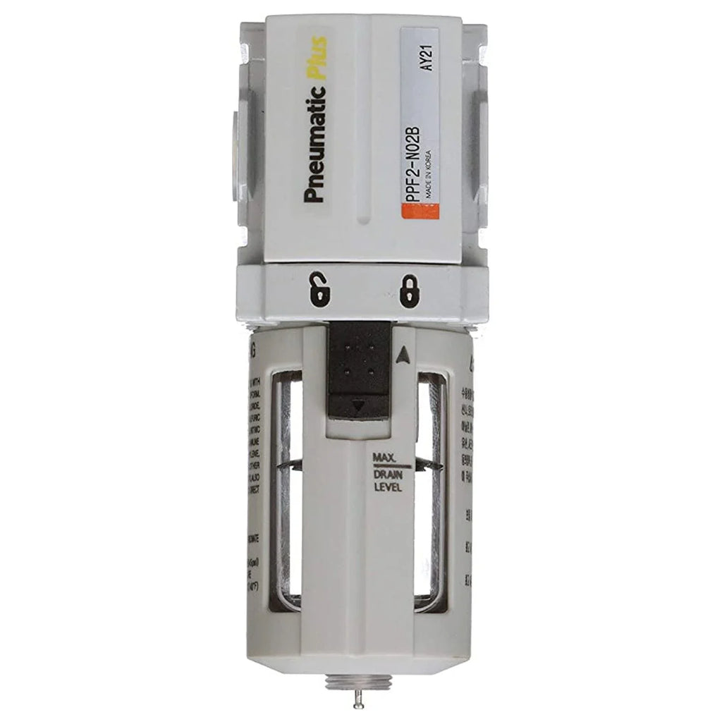 PPF2-N02B - Micron, Bracket PneumaticPlus Particulate NPT Miniature Filter oxygen 5 Drain, 1/4" Poly Compressed Manual Bowl,