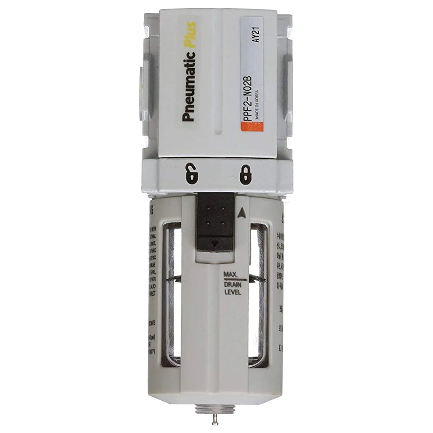 PPF2-N02B - Micron, Bracket PneumaticPlus Particulate NPT Miniature Filter oxygen 5 Drain, 1/4" Poly Compressed Manual Bowl,