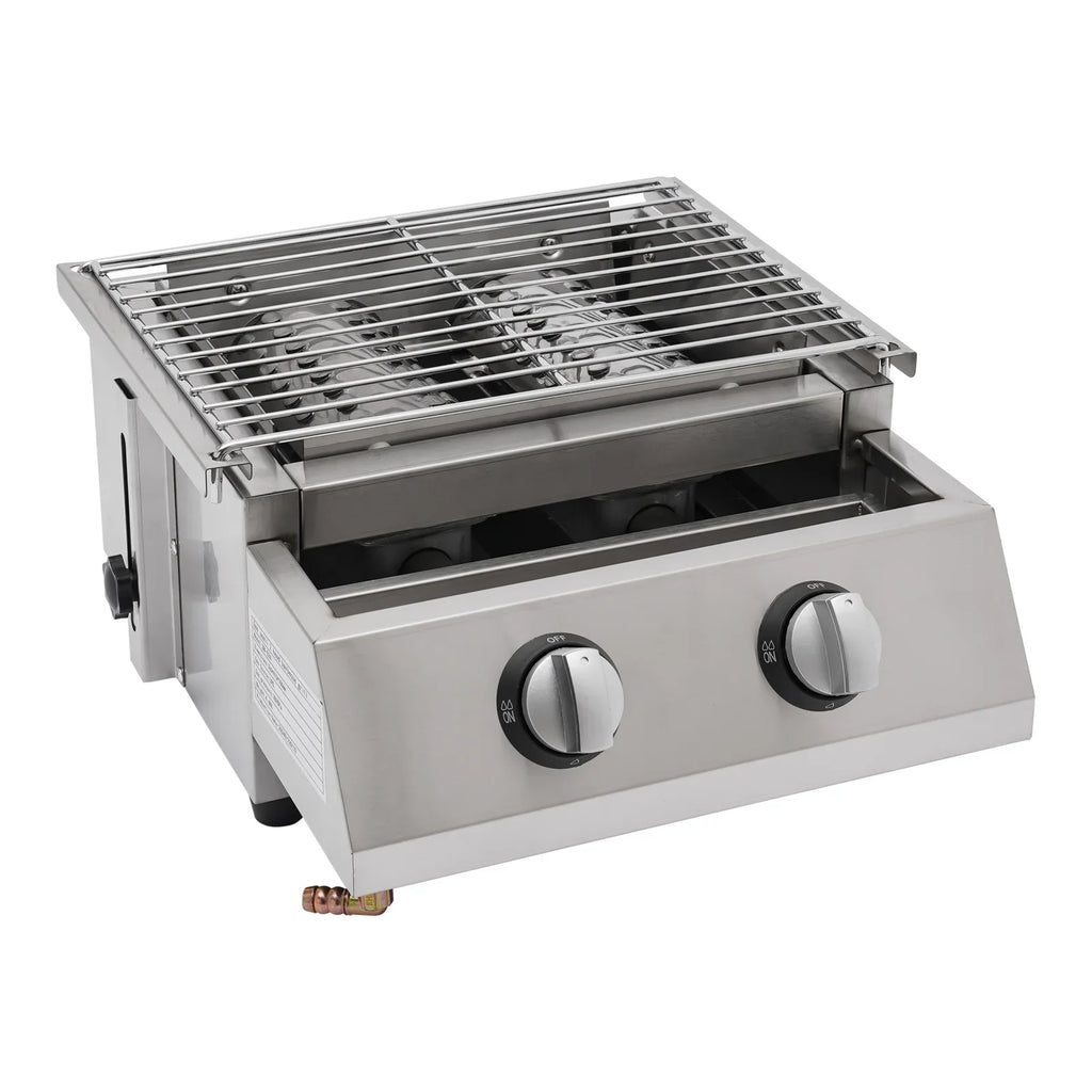 Steel LPG Grill Barbeque Stainless Gas Grill, Sliver 2-Burner for Outdoor Countertop