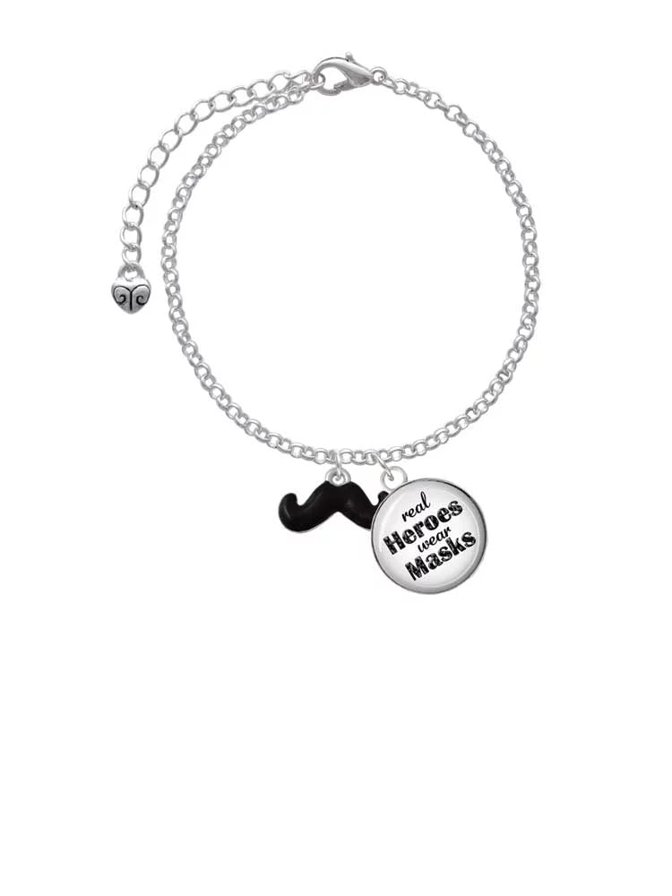 Heroes Dome Enamel Wear Silvertone Charm Small Black Masks Real Bracelet Jewelry Mustache Delight