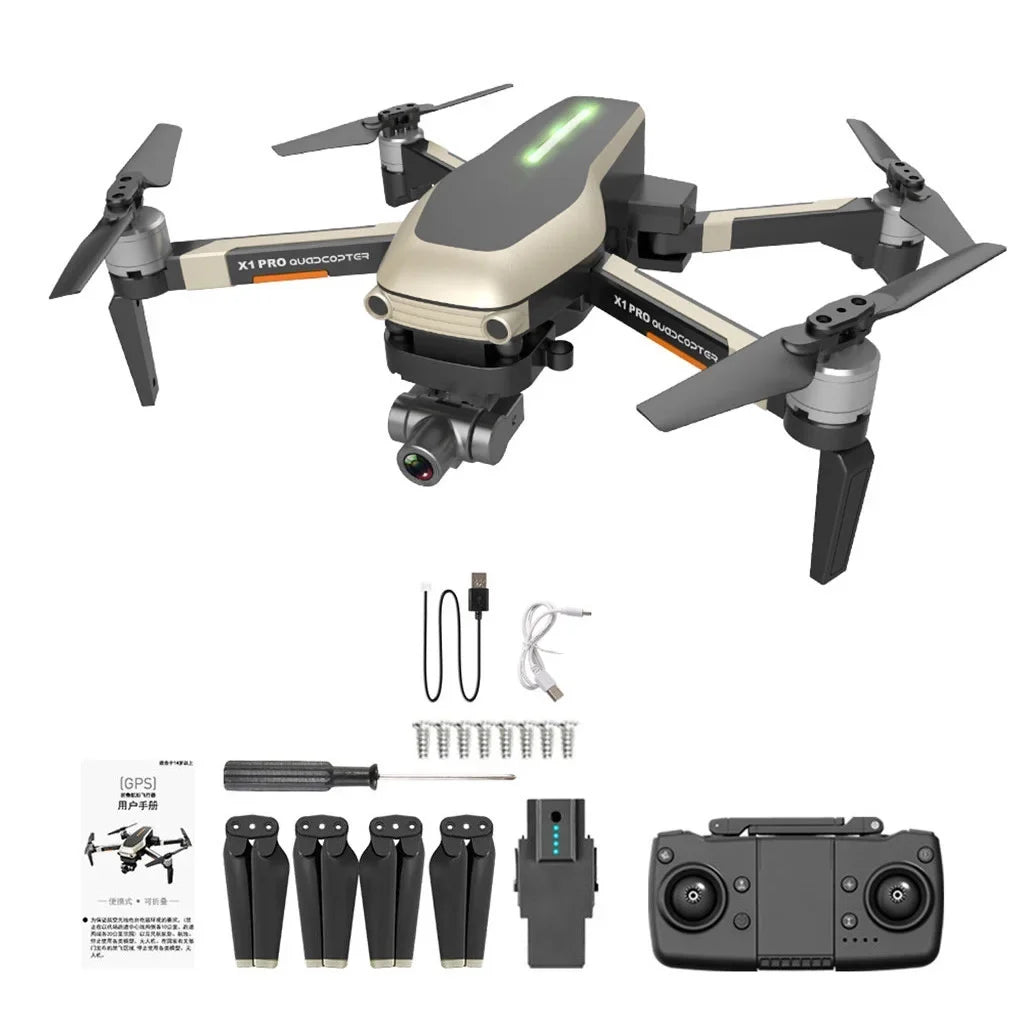 Two-Axis PRO Gimbal GPS 4k FPV Camera Mechanical Selfie Drone HD drone folding WIFI X1