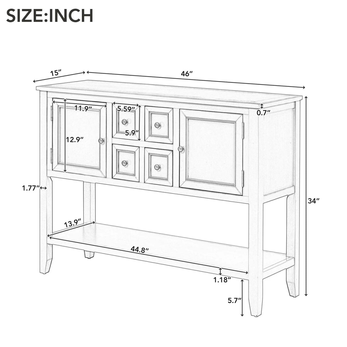 Drawers Kitchens Series with WF190263AAE) Living Shelf Vintage Console Rooms Ample Storage SKU (Antique Gray Small and TREXM Bottom Table for and Entrances OLD Four Cambridge