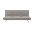 Sofa rozkładana z szarej tkaniny na metalowych nóżkach