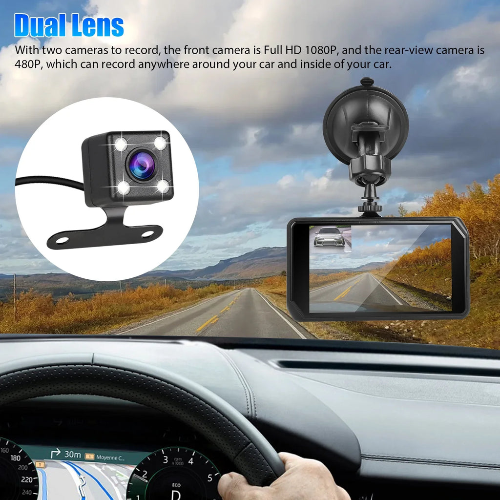 G-Sensor/ Dashboard with Vision, 4inch DVR Lens Cam, Car Wide Motion Dual 1080P and Front Car 480P Camera with 170° Night Rear Driving Dual Detection Dash IPS Display, Recorder Angle, EEEkit Dash