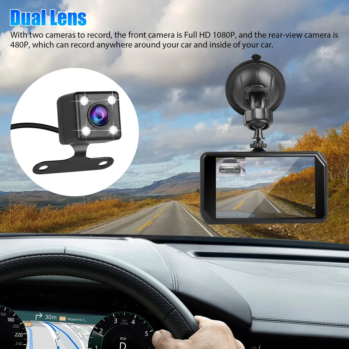 G-Sensor/ Dashboard with Vision, 4inch DVR Lens Cam, Car Wide Motion Dual 1080P and Front Car 480P Camera with 170° Night Rear Driving Dual Detection Dash IPS Display, Recorder Angle, EEEkit Dash