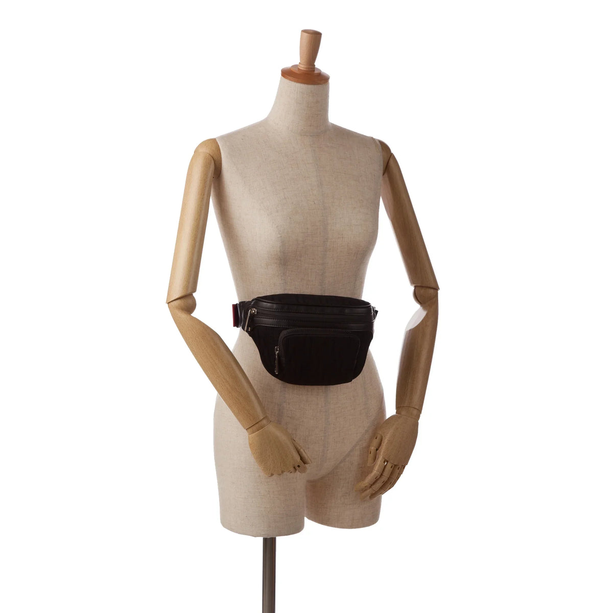 Knit Neoprene Bag Belt Pocket Perforated Grace Black Unisex Fendi Pre-Owned (Good) Vitello Authenticated Fabric FF