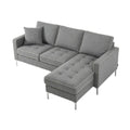 Sofa narożna szara z poduszką i metalowymi nogami
