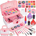 Cosmetic & Christmas Washable Kids Girls, Pink Toddler Real Kit for Gift, 3-12 Makeup Makeup Olds Makeup Safe Set, Birthday Set for Toys Year Kids Girls 24Pcs Makeup Non-Toxic Frozen