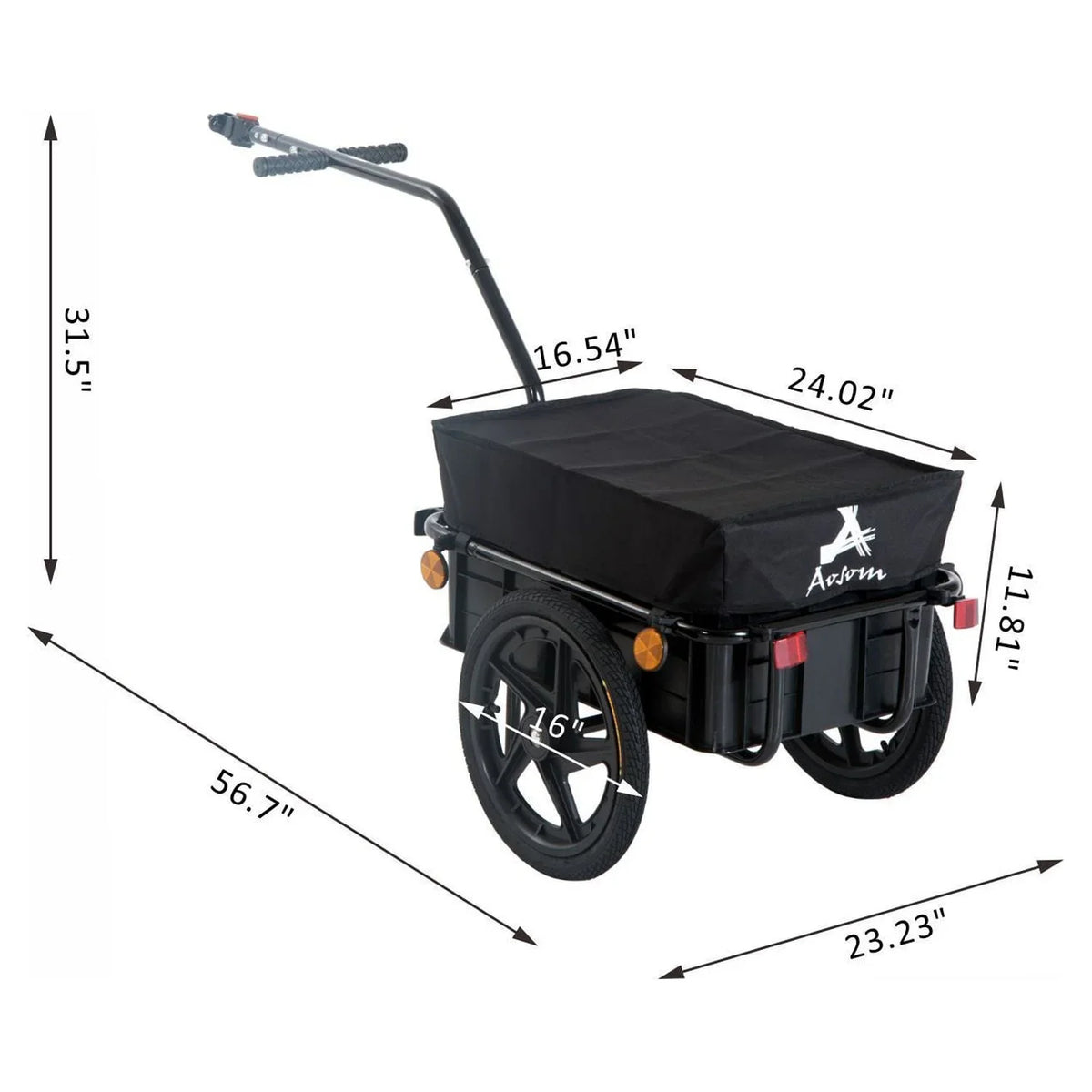 Aosom Enclosed Wheel - Black Bicycle Cargo Frame Internal Trailer Double
