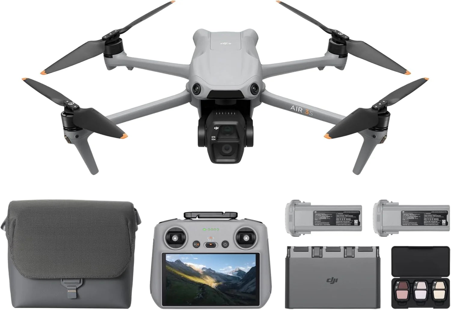 Pakiet Dji Air 3S Flight More (Rc-N3), Dron Szerokokątny Z 1" Cmos I Telekamerą Średnią, Wideo 4K/60 Kl./S Hdr, Wielokierunkowe Wykrywanie Przeszkód W