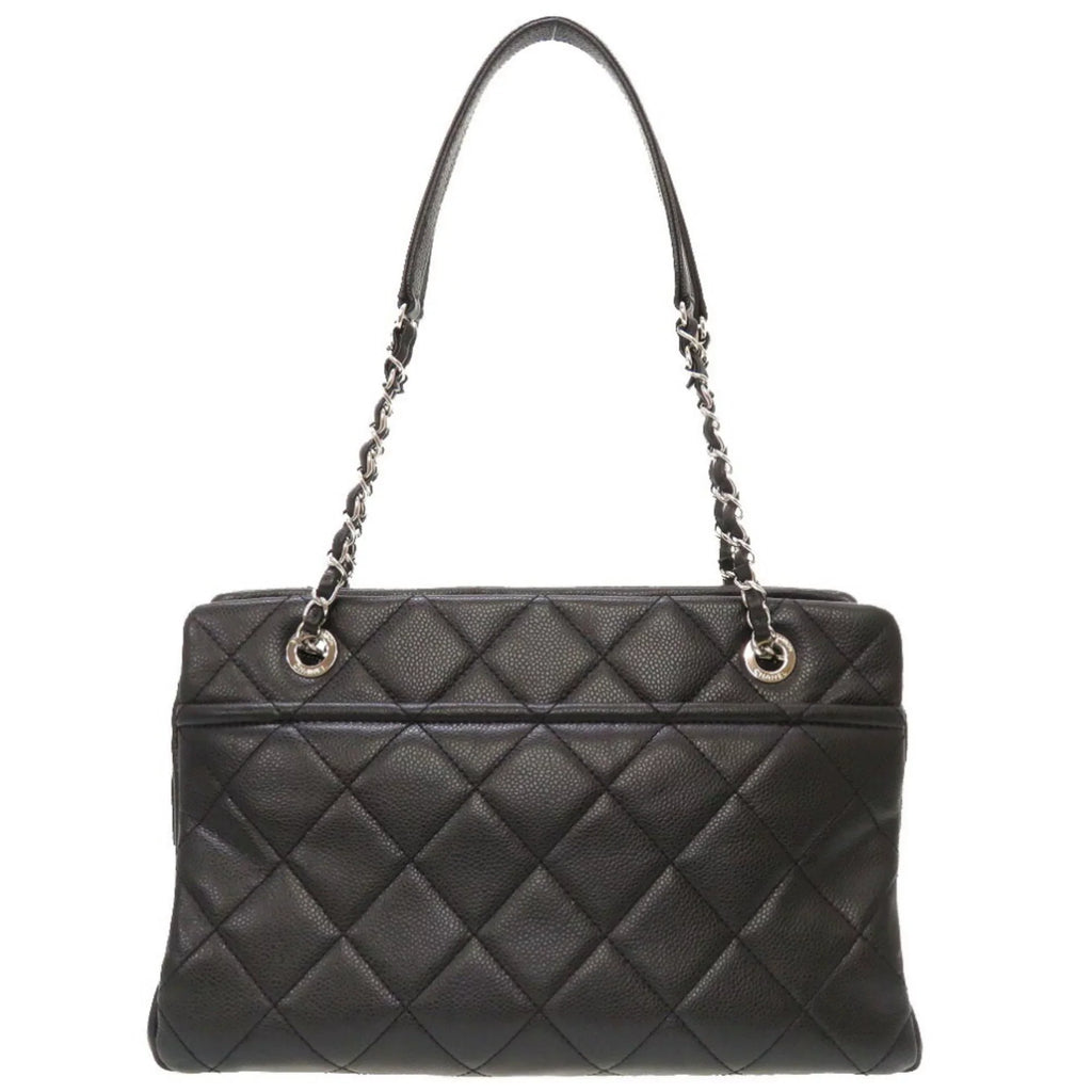 Tote Pre-Owned Caviar Black Matelasse A67294 Series Cocomark 17th Chain (Good) Bag Skin Chanel Silver