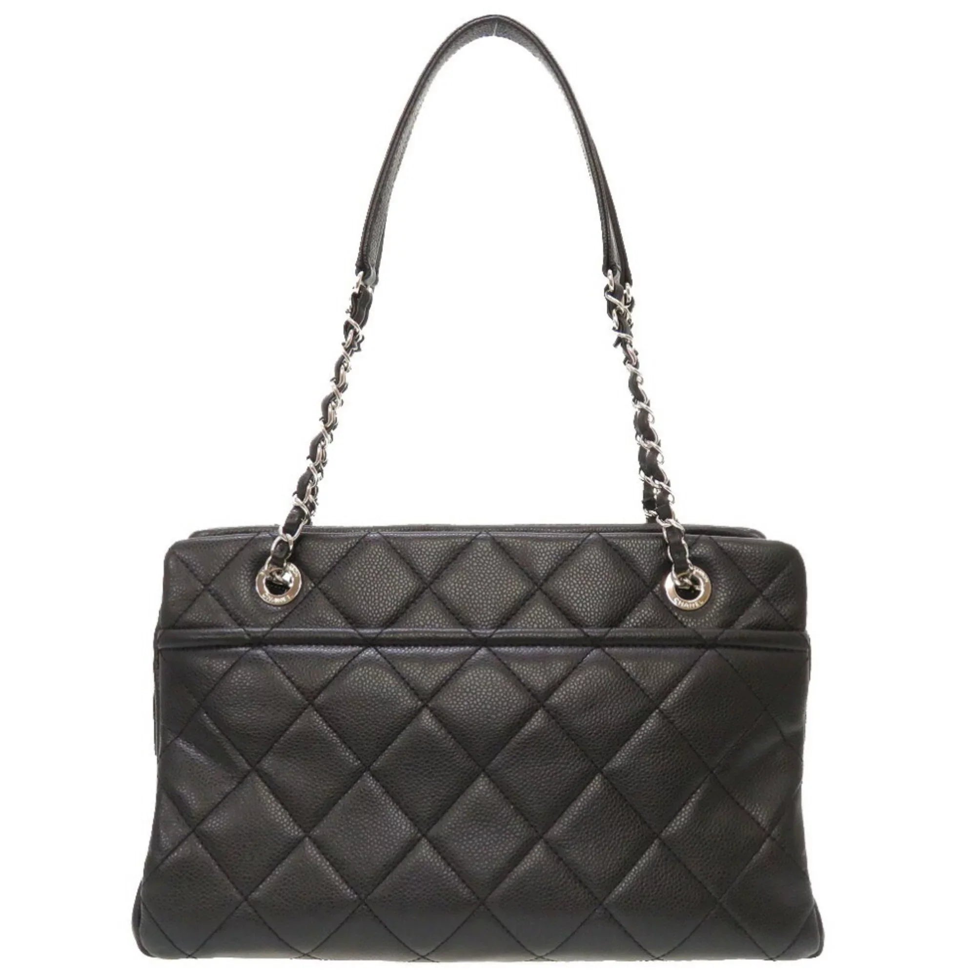 Tote Pre-Owned Caviar Black Matelasse A67294 Series Cocomark 17th Chain (Good) Bag Skin Chanel Silver