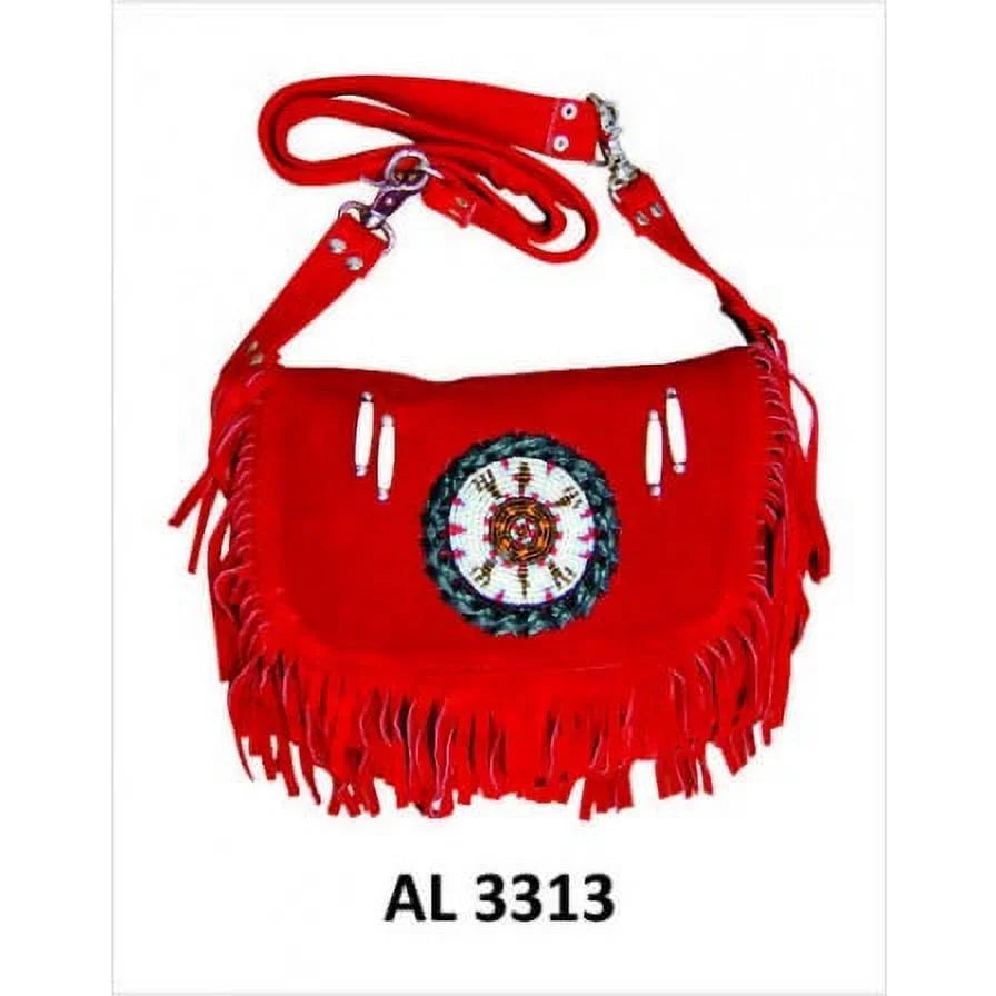 With Red Ladies Leather Duty Cowhide Heavy Western & Style Suede Fashion Fringe Handbag Motorcycle Beads,Bones