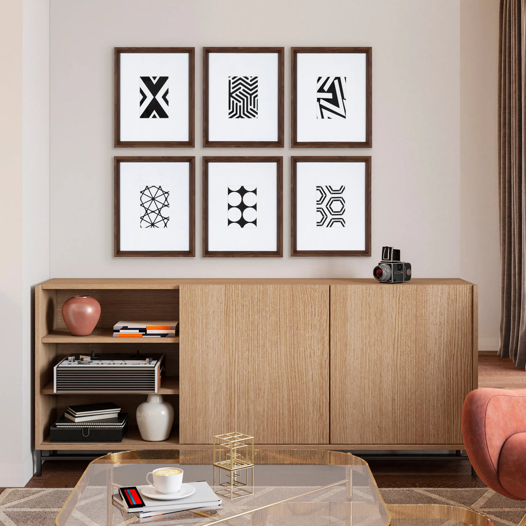 Kate Display Walnut Calder Laurel Framed Abstract Mid-Century of Decor for 6, Wall Art Prints, Modern and Set Brown,