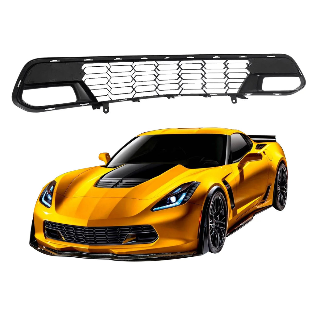 For W/O C7 Front Chevrolet Bumper Grille 14-19 Black Corvette Lower Camera Gloss