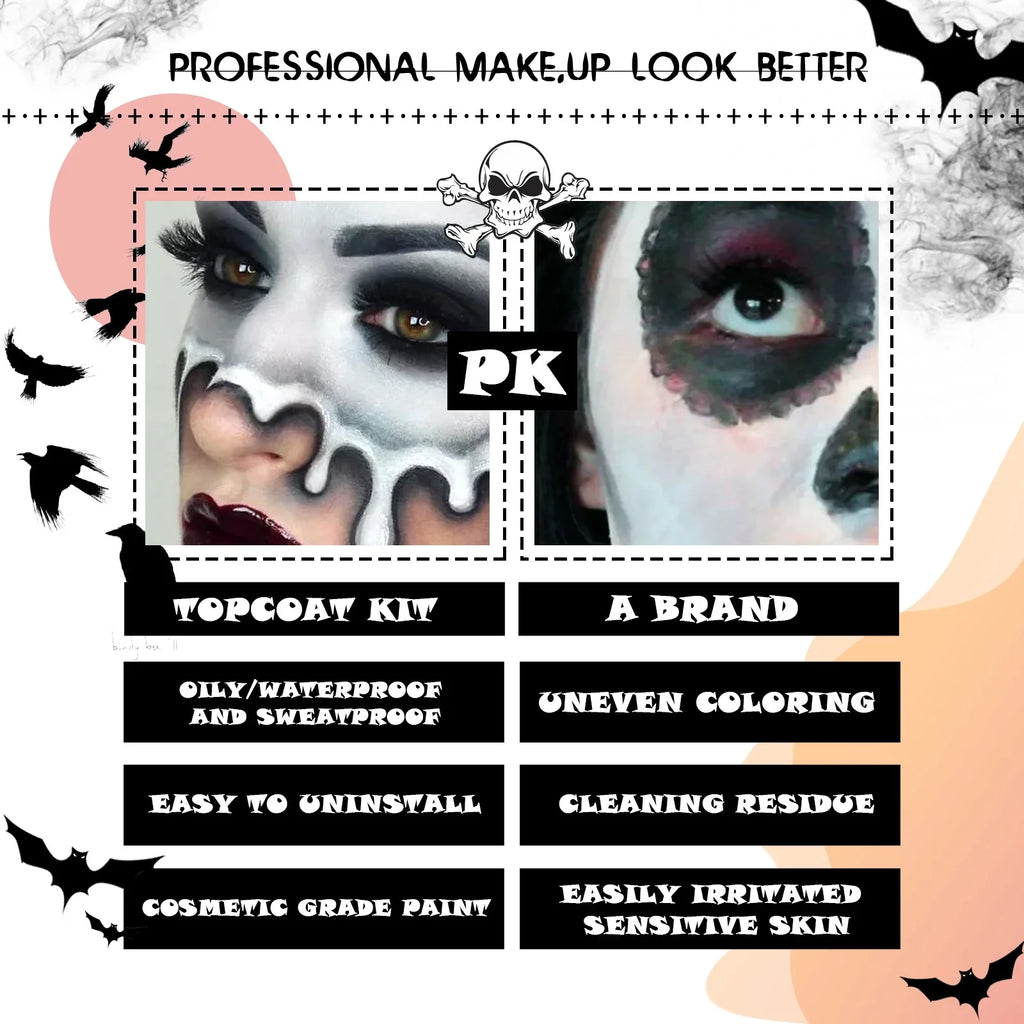 zombie Paint face skull makeup Body white Paint Halloween Body paint and black Vampire