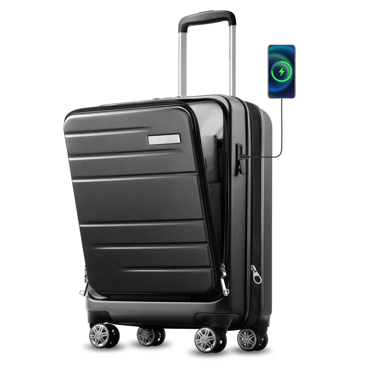 on Hardshell with Carry Front USB Luggage, Port Pocket and LUGGEX Expandable Suitcase