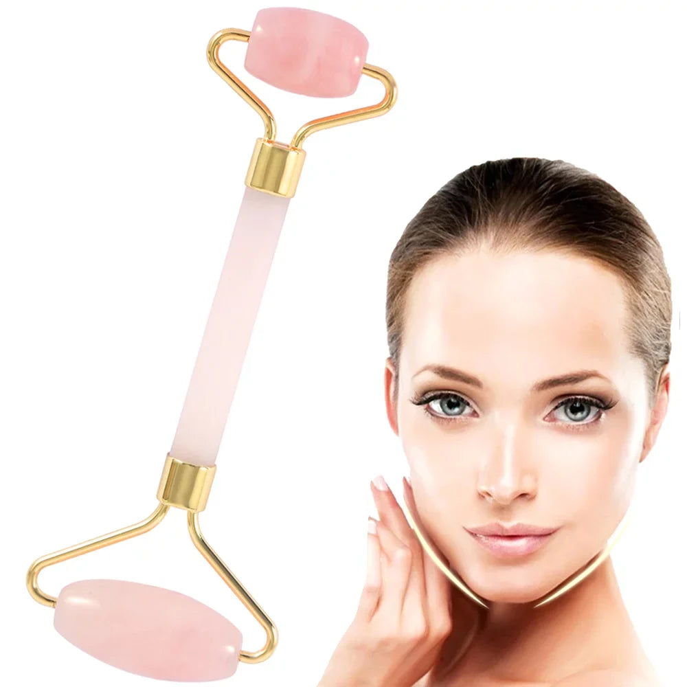 Tools, Facial Muscle Quartz Face Skin and Roller Gua Relieve Roller, Body Beauty Fine Rose Massager Face, Care and Roller, for Lines Relaxing Neck, Eyes, Sha Jade Wrinkles