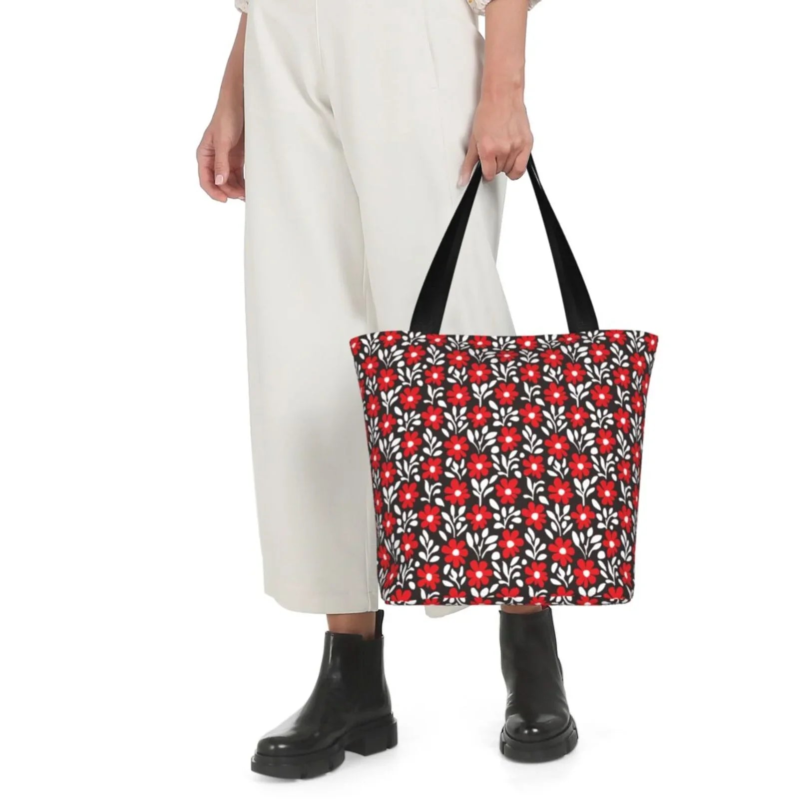 Red Floral Large Bag Shopping Lukts Bag Hobos Handbags Capacity Women'S Bag,Shoulder Tote