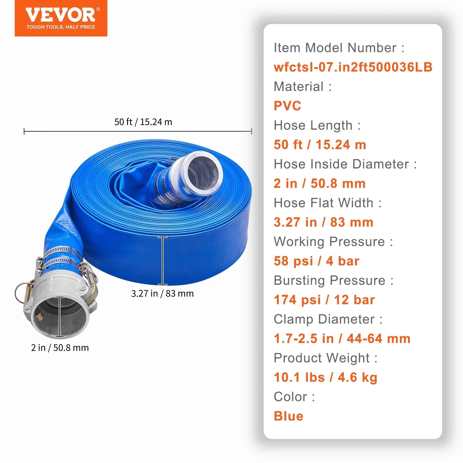 E with Aluminum Hose Discharge Disposal, Pool Backwash Water with Fittings Great Swimming Hose 50' joints, Camlock 2'' C for BENTISM Filter & x