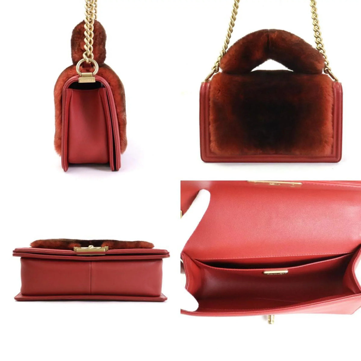 brown handbag Chanel Pre-Owned shoulder bag CHANEL red e55871a diagonal gold fur/leather (Good) ladies boy