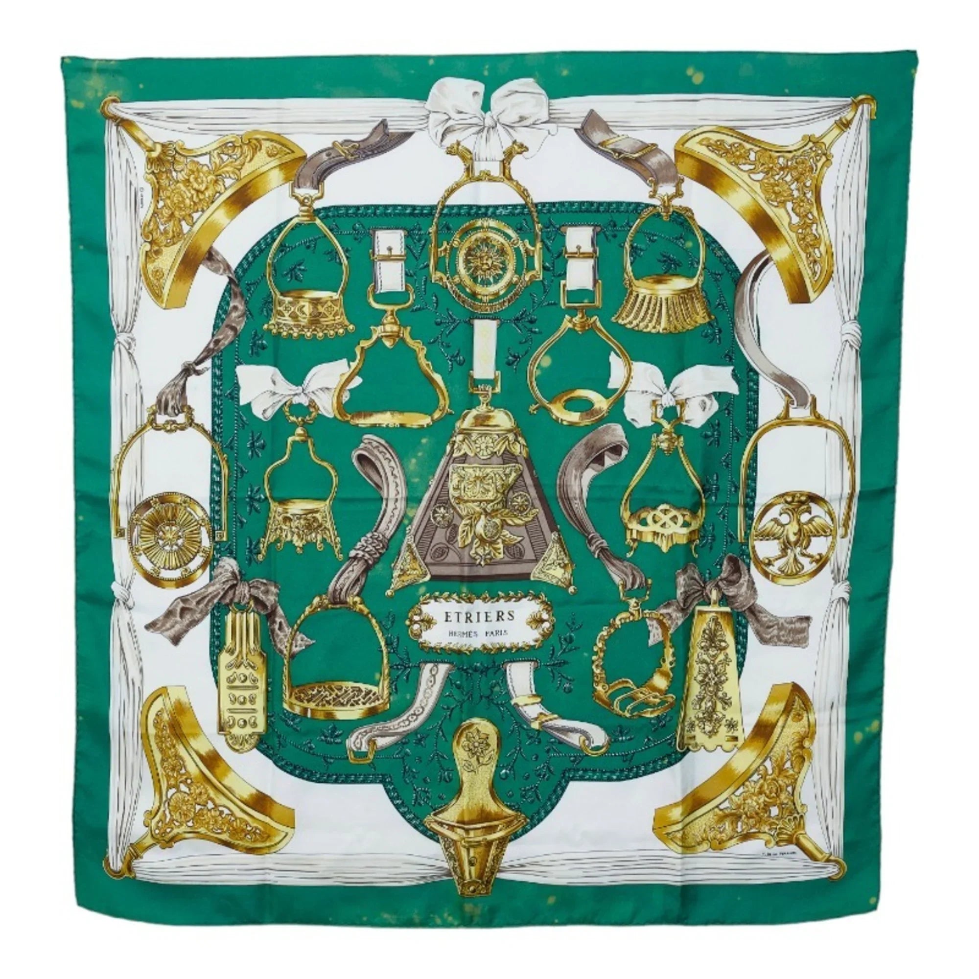 Stirrup Pre-Owned Ladies Muffler (Fair) Carre ETRIERS HERMES 90 Multicolor Horse Green Scarf Tack Pattern Silk Hermes