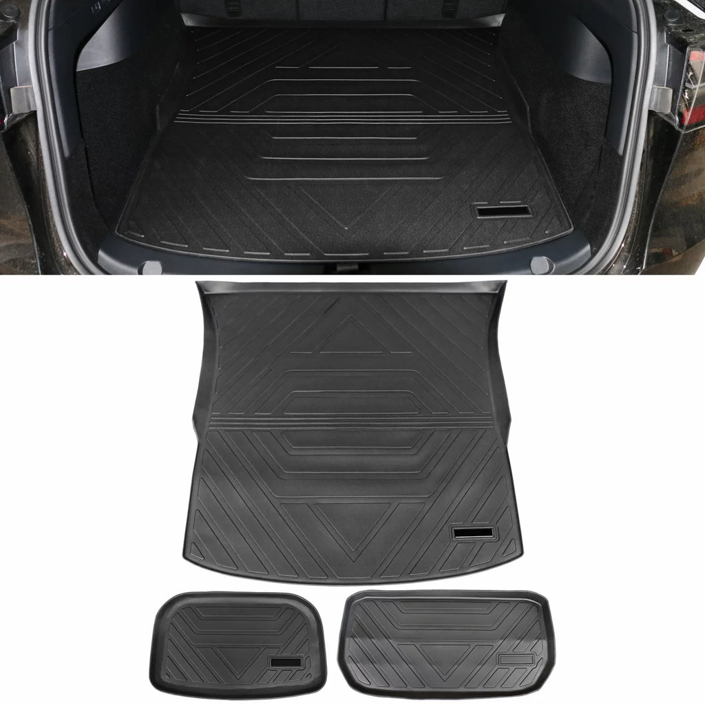Mats Under Liner Liner TPE Trunk Compatible All 2020-2023 Anti-Slip Ikon Weather Mat Accessories Trunk Tesla Motorsports Waterproof Storage Y with Cargo Interior Cargo Black 3PCS Frunk Model