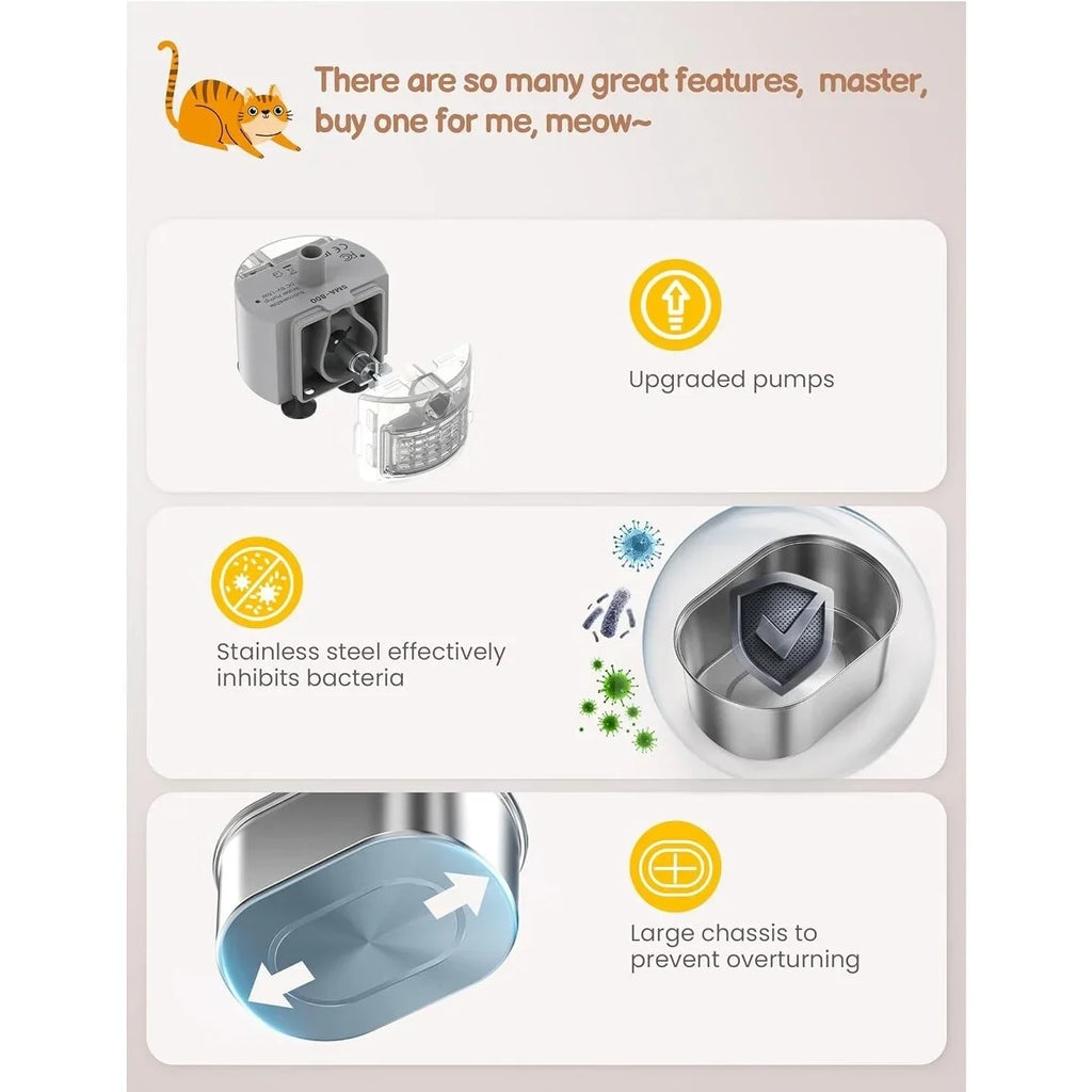 Stainless Filter - Fountains Steel with Carbon and Sponge Drinking Cat Pump,with Quiet for 3pcs 6pcs