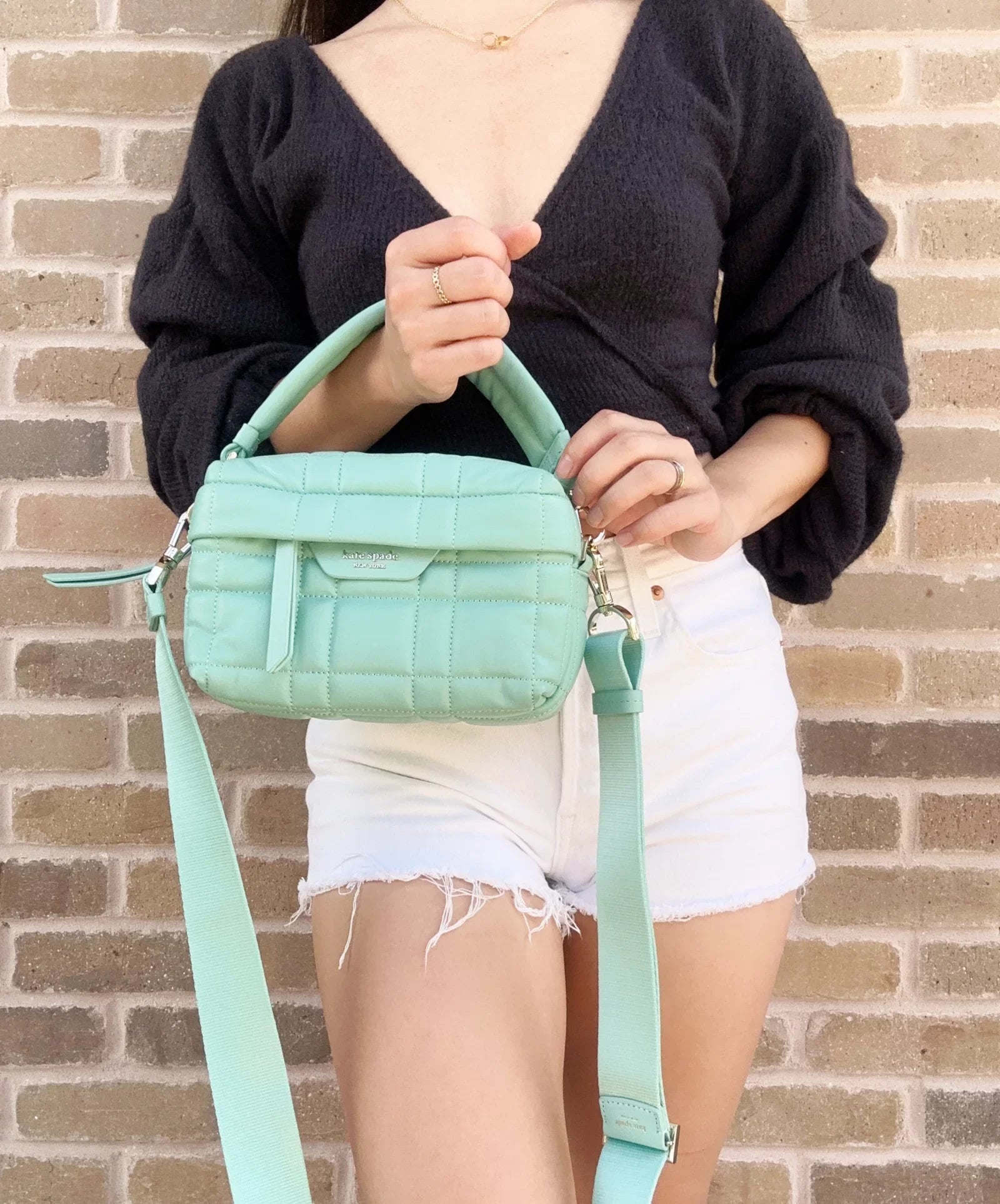 Clutch Crossbody Leather Small Kate Quilted Softwhere - Green York Spade Women's Convertible New