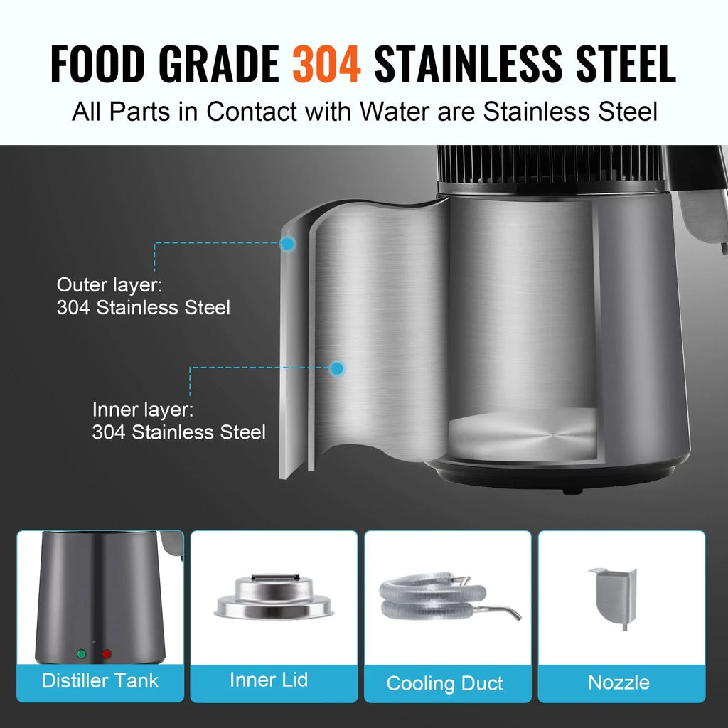 Countertop SKYSHALO Machine Interior Steel Purifier Stainless Water 4L Distiller