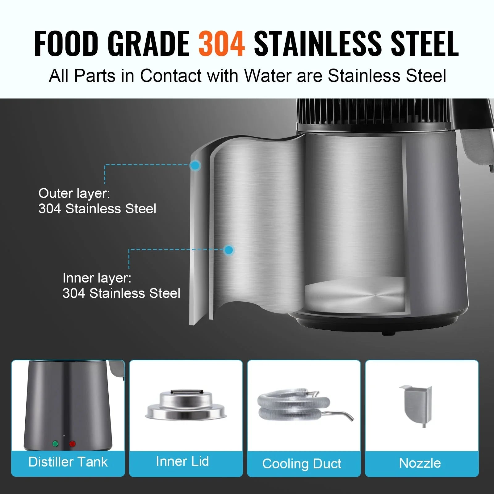 Countertop SKYSHALO Machine Interior Steel Purifier Stainless Water 4L Distiller