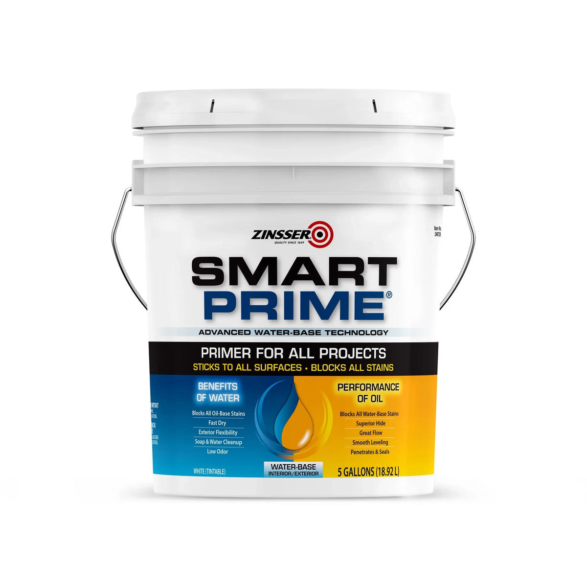 Zinsser 1 Pack Universal 249728, White, Water-Based Smart Flat Primer- 5 Prime Gallon-
