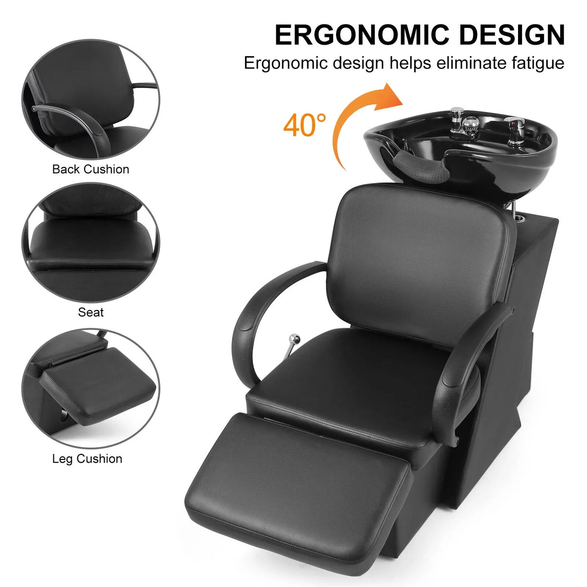 Sink Bowl Adjustable Chair with Ceramic Tattoo and Salon Beauty Backwash Spa Shampoo Hand Footrest Bowl, Artist Black