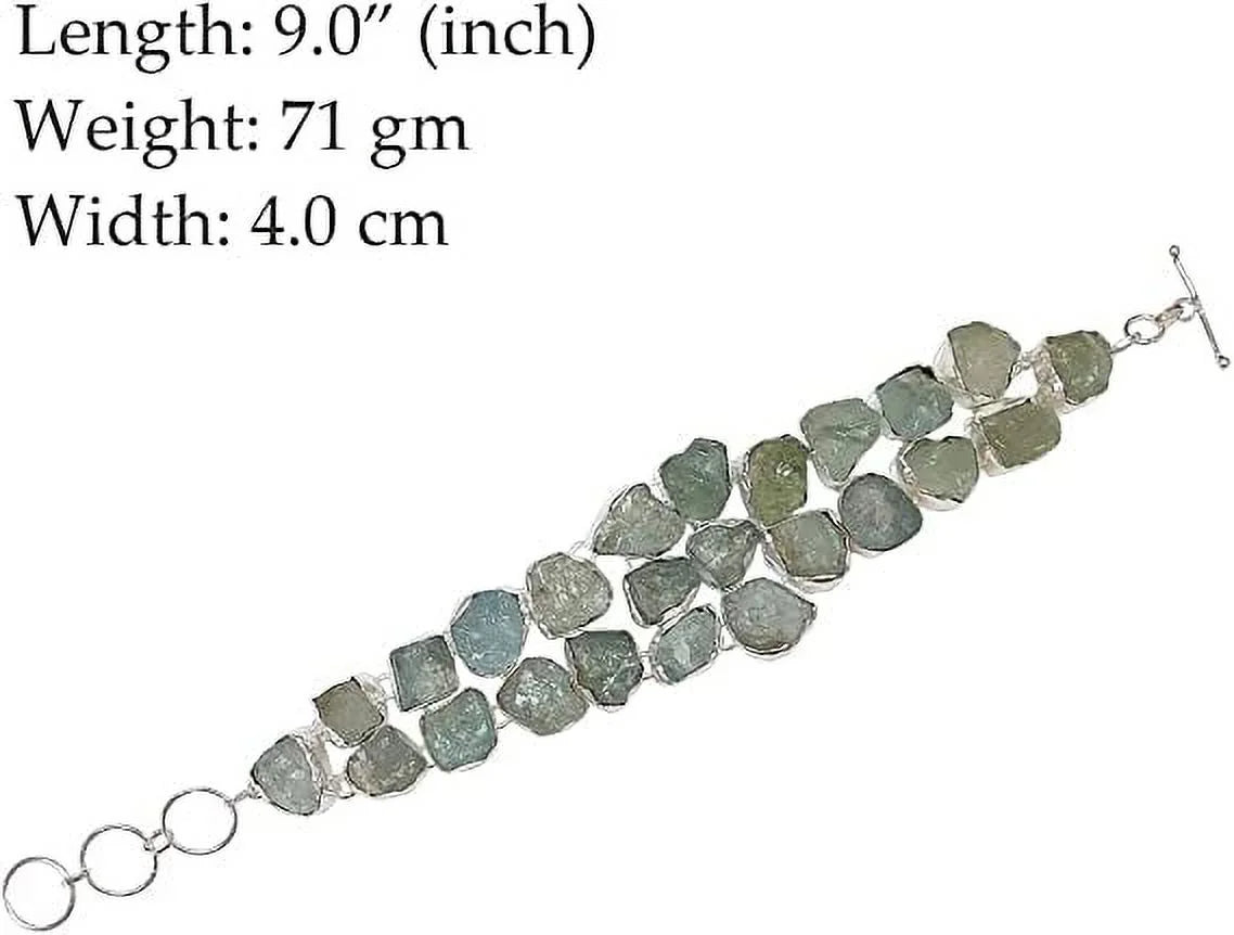 Boho Design Jewllery, Gift Handmade for 9" Chain Flower Plated Gemstone Length Silver Women, Fashion Designer Bracelet, Party Aquamarine