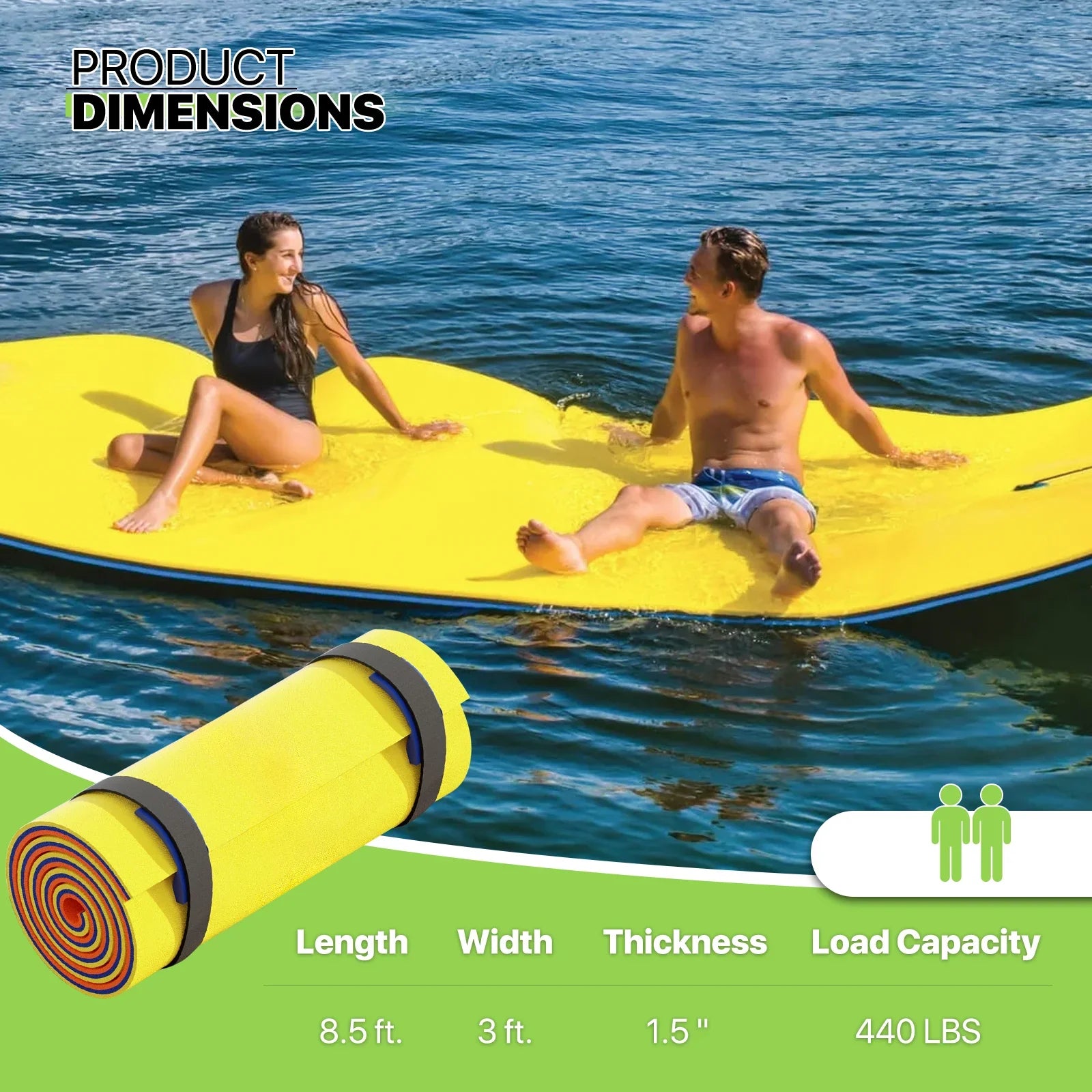 Outdoor Water XPE Water Pad 3' Tear-Resistant Pad Mat, River Lake Foam 3-Layer x Water Floating 9' Activities, Pool Ocean Floating Yellow for Magshion Lily