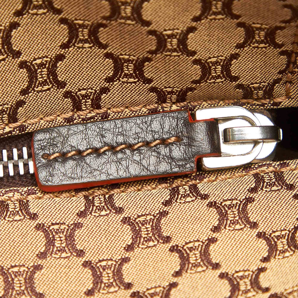 Canvas Women Authenticated Handbag Celine (Good) Brown Top Macadam Pre-Owned Fabric HandleBag