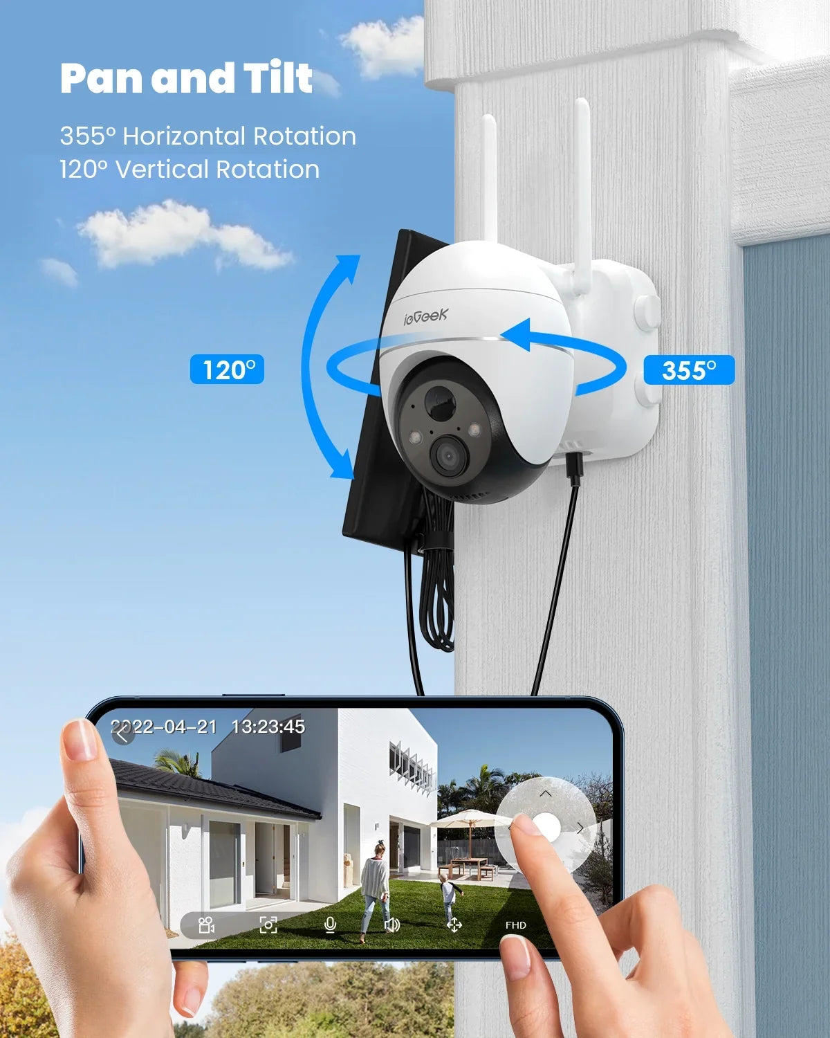 Surveillance Night with 360° WiFi Outdoor Home Cameras Battery Wireless Detection, Solar View Color 2K/3MP Spotlight, Alexa Work Powered Security Camera, Vision, PTZ Motion Solar PIR Outdoor,