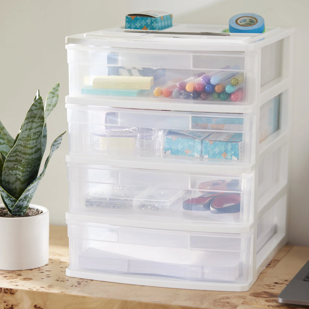4 Storage (4 Drawer Lid, Organizer Living Desktop Gracious Pack) White w/
