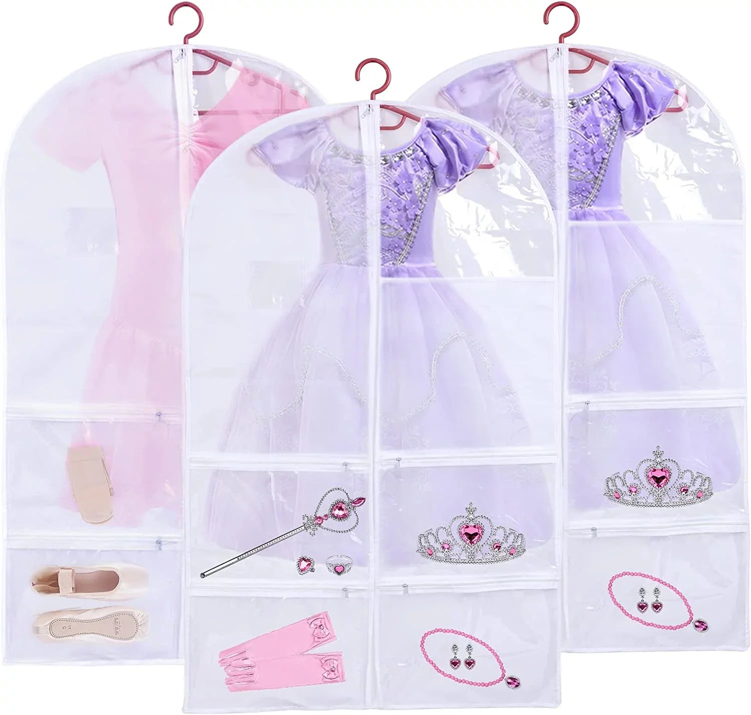 Hanging Dance Dance Garment 3 Bags Garment Recitals, Bag Costume Competitions Bags Storage Dance Dress, Clear Pack Pockets, Multiple Ballet Girls Dance Kids with for Costumes, Organize