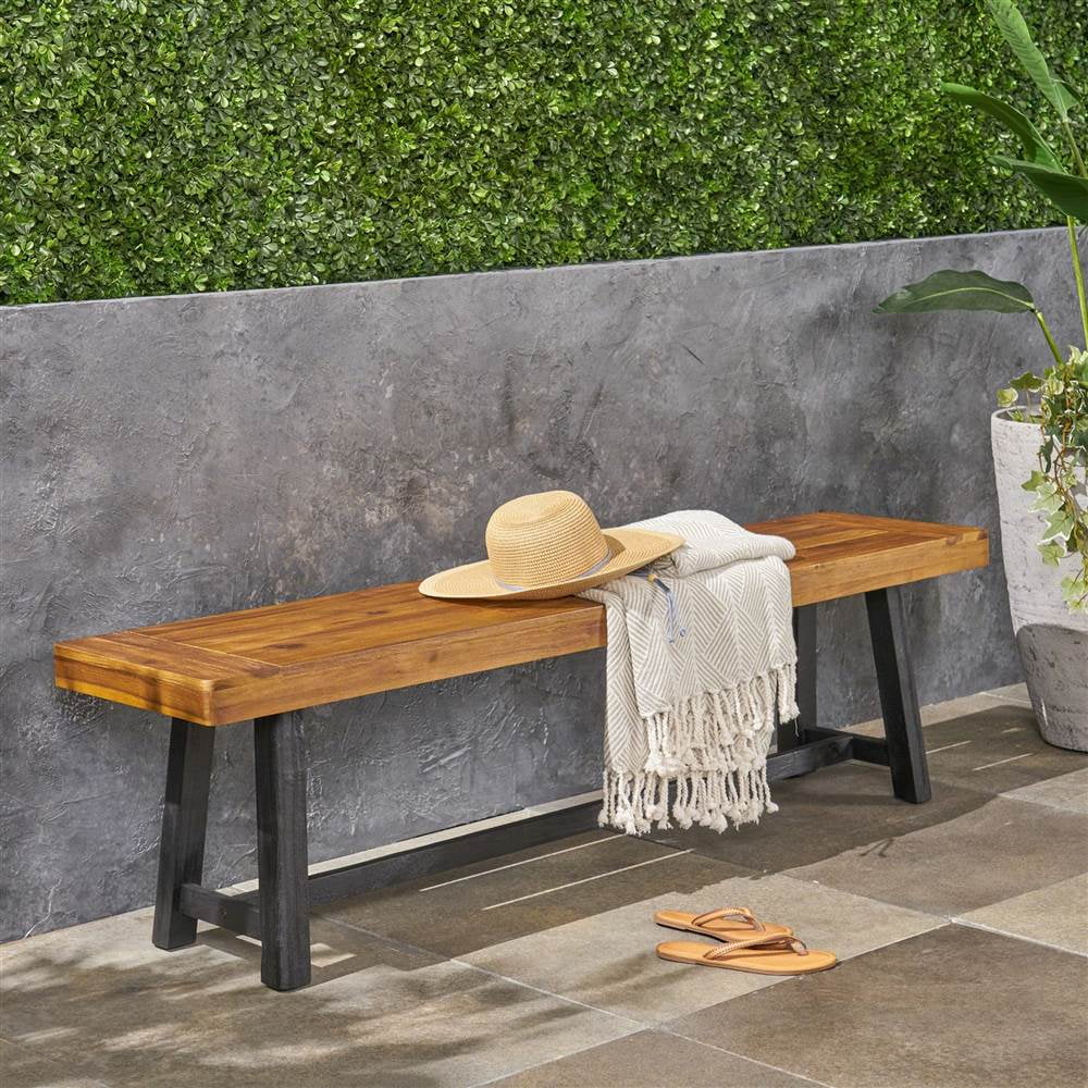 in Outdoor Sandblast and Black Raphael Teak Bench