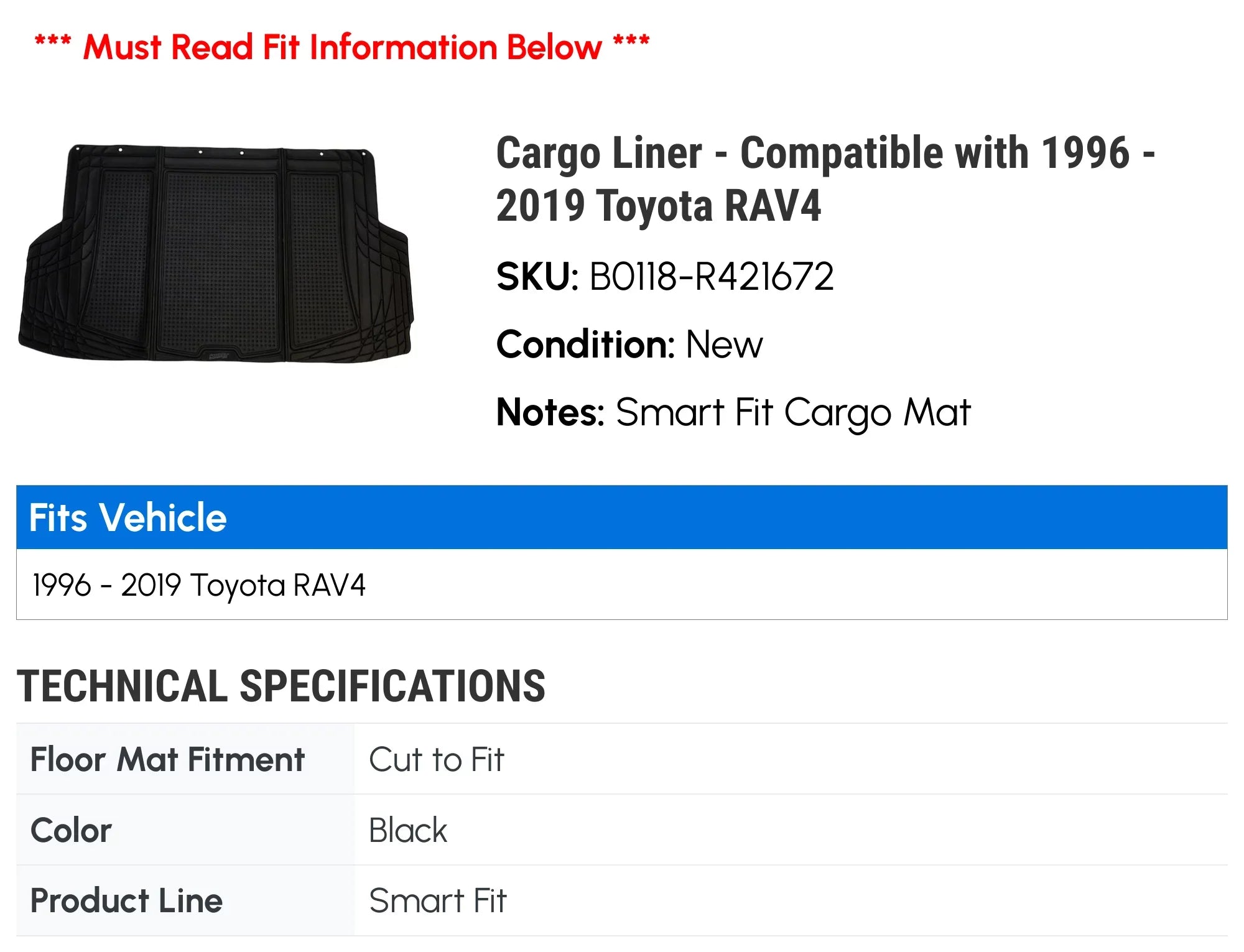 2003 2005 1998 RAV4 2007 with 2004 2000 2016 2019 2008 2012 2002 - 2018 - 1996 2011 Compatible 2017 1999 1997 2001 2013 Cargo 2006 Toyota 2015 2009 Liner 2014 2010