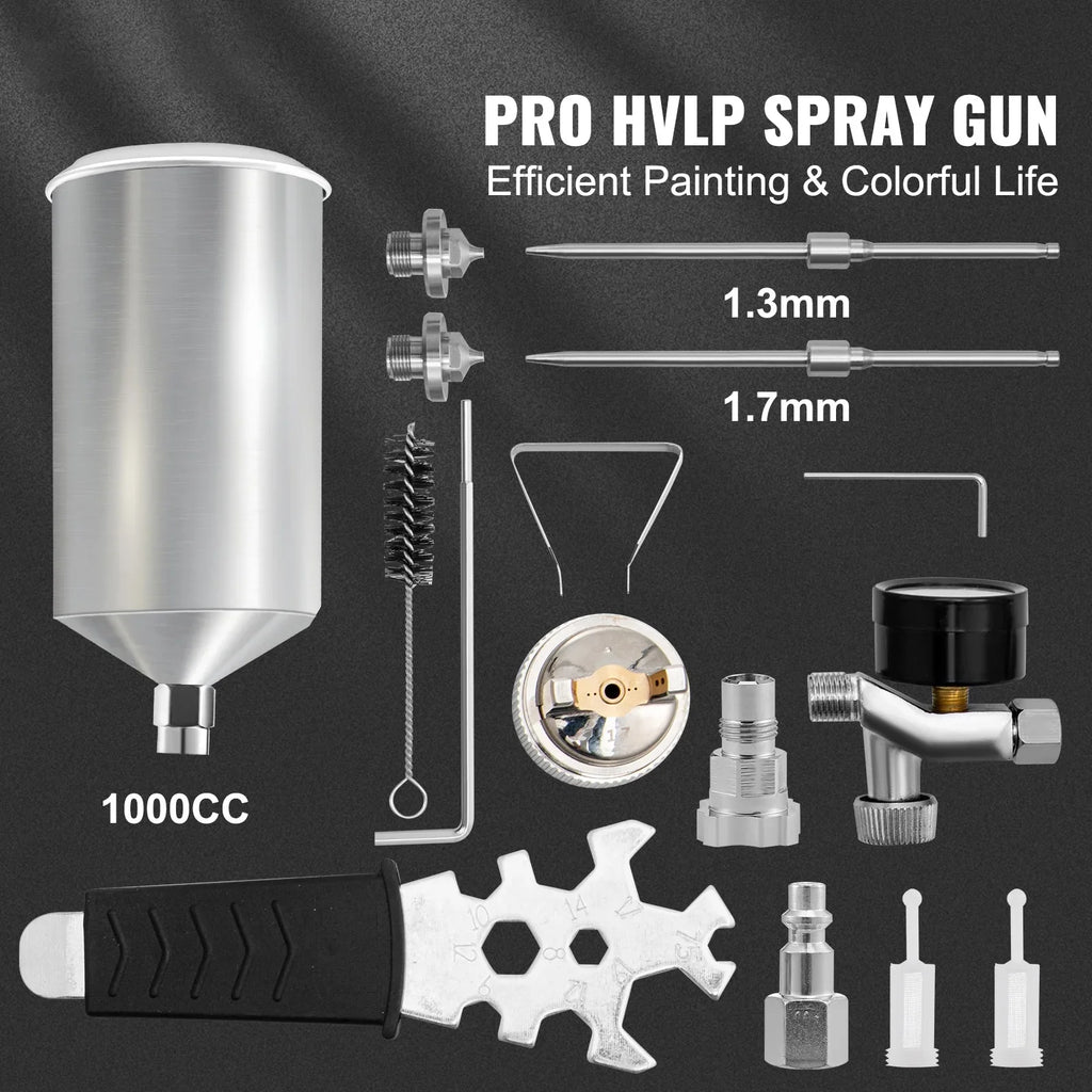 Auto Gun, Touch-Up Sets, with Gravity Feed Clear/Top 1.3/1.7mm Stainless HVLP Gun for Fluid Spray Performance Aluminum High Cup SKYSHALO & Coat Automotive 1000cc Paint, Spray Tip Primer,