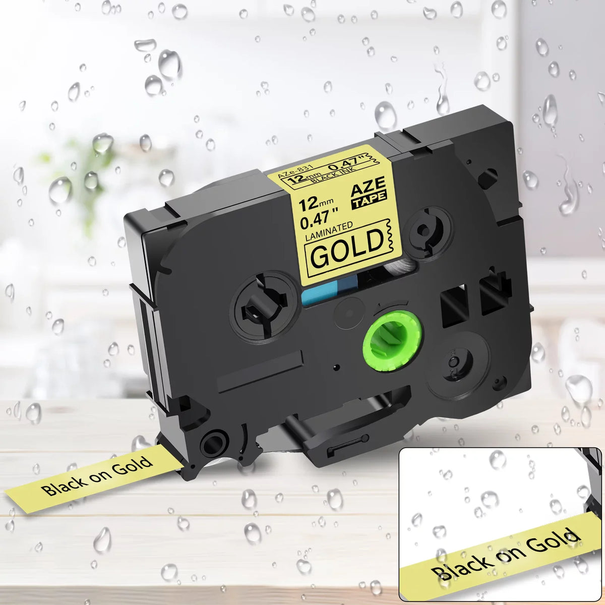 TZe Brother TZ TZ831 TZ-831 P-touch for 12mm TZe831 Tape Black GREENCYCLE Gold Laminated on 40PK TZe-831 Label Compatible