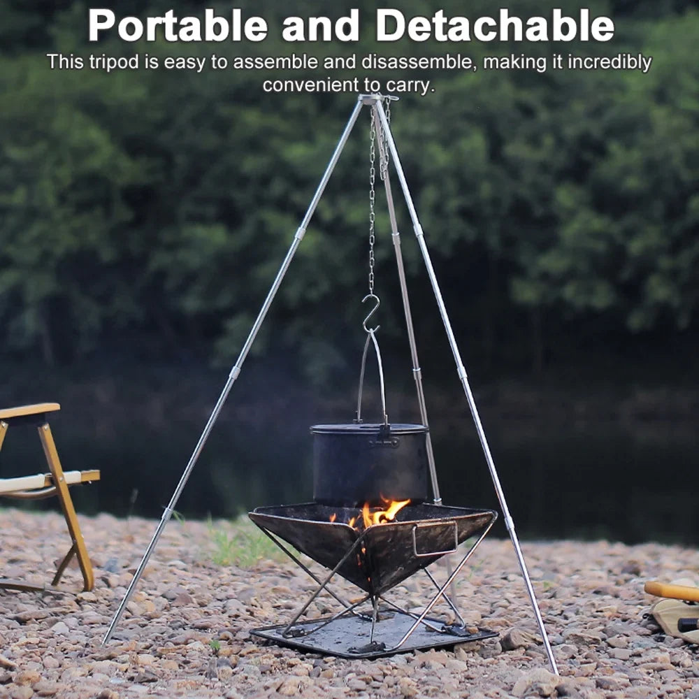 movable Camping Bonfire for Radirus Picnic Stand Campfire Tripod, Htovila - BBQ Walmeck Tripod Outdoor Rack Bracket Dazzduo Hung Foldable Aluminum Detachable Aibecy Alloy Folding and BUZHI Pot