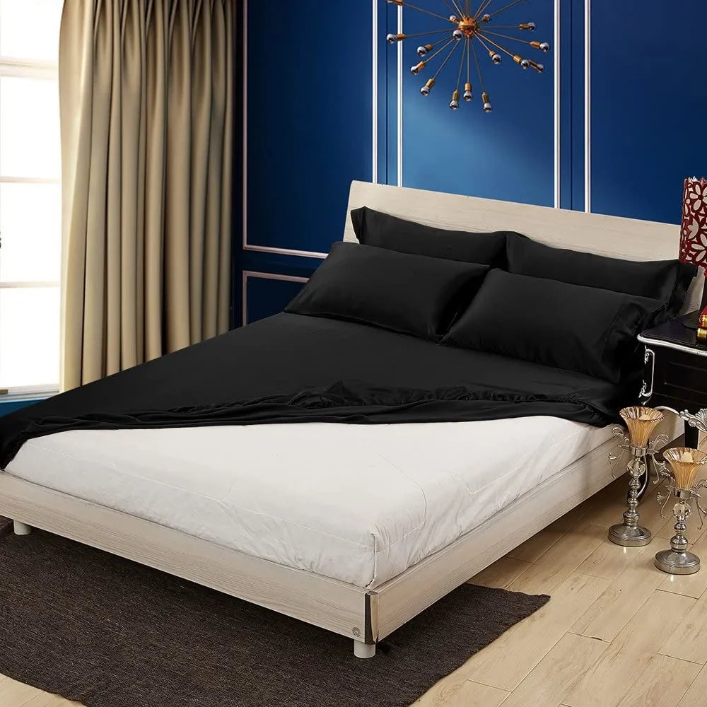 Fitted Sheet Mulberry Black 19 Momme HAOFEI Silk Queen, Luxury Seamless,