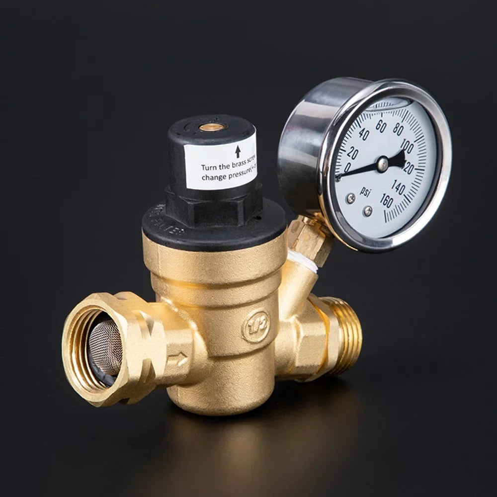 for Regulator Travel Adjustable - Screened and RV and Brass, Water Valve Gauge Pressure Lead-Free Filter, Ideal 0-160PSI Trailers with Inlet