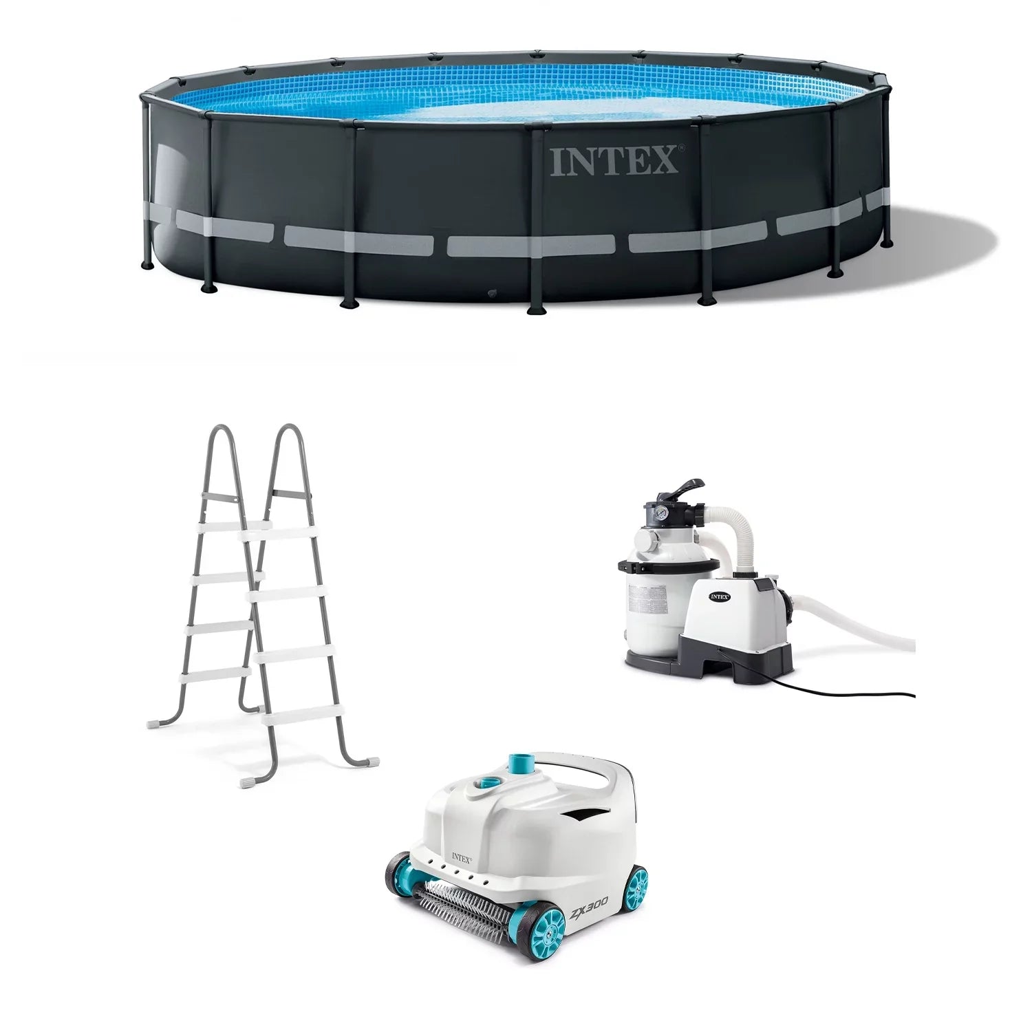 & Above 16ft Pool x w/ Vacuum Intex XTR Cleaner Set Pump 48in Ultra Ground