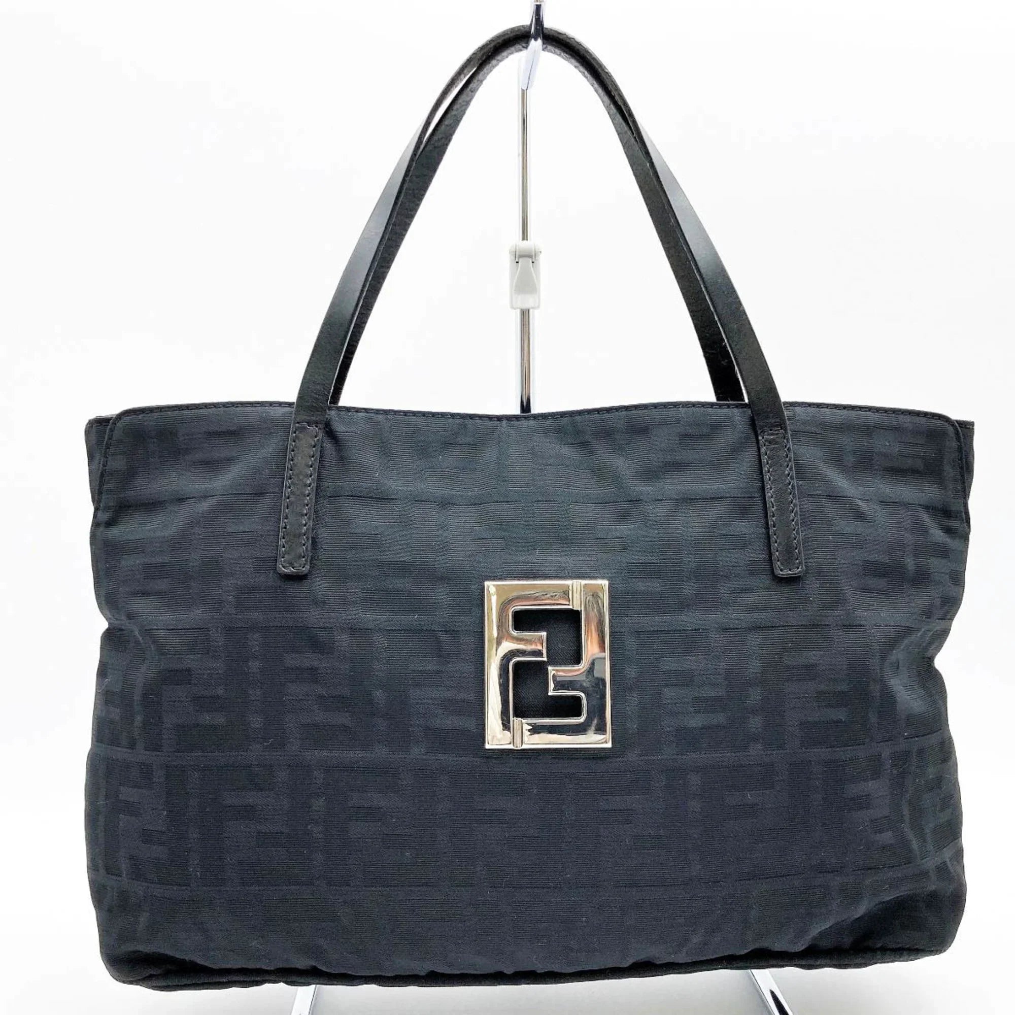 FENDI pattern nylon canvas handbag tote (Good) Zucca 15786 bag Pre-Owned black ladies
