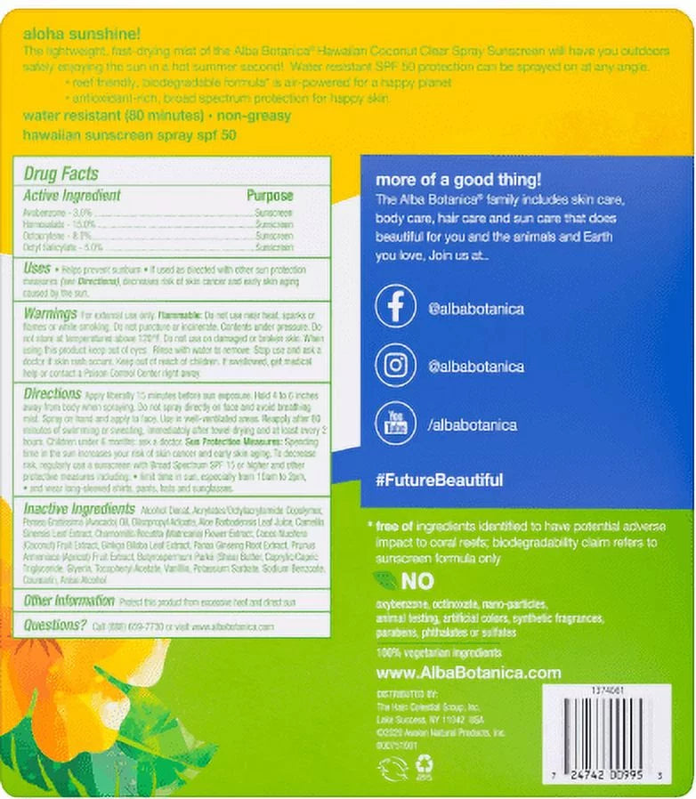 Sunscreen Alba SPF 50 SPF Botanica 50 Hawaiian