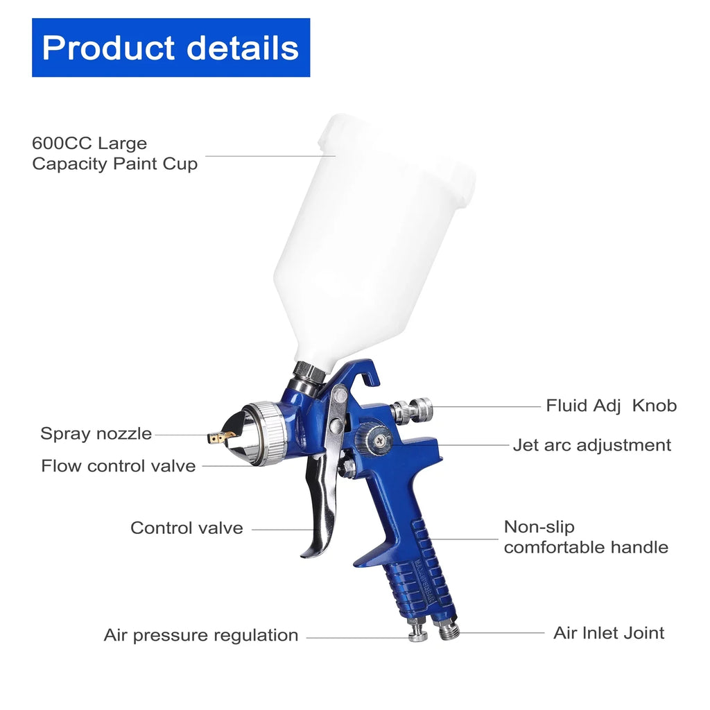 Large Repairing Paint HVLP Spraying Steel Car oxygen Airbrush Stainless Device Tool Set, Paint Sprayer, Pinnaco Kit, Capacity Auto